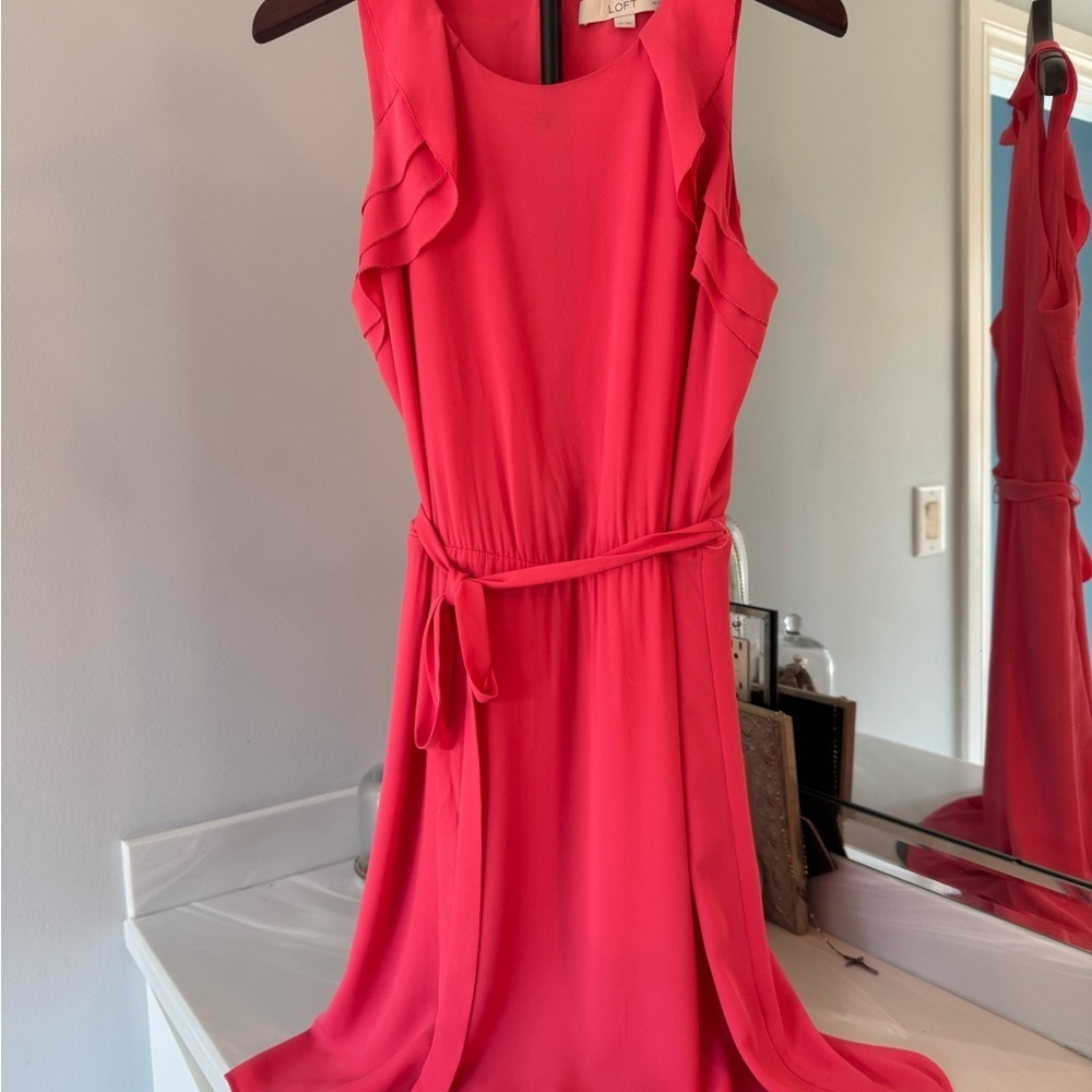 LOFT Pink Sheath Mini Dress with Flutter Sleeves - Picture 2 of 12